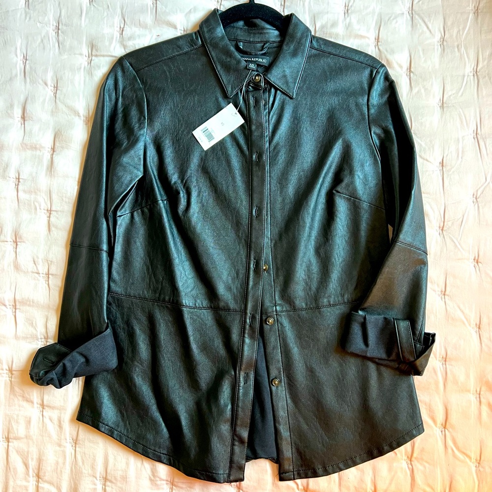 NWT Banana Republic Faux Leather Buttondown - size XS